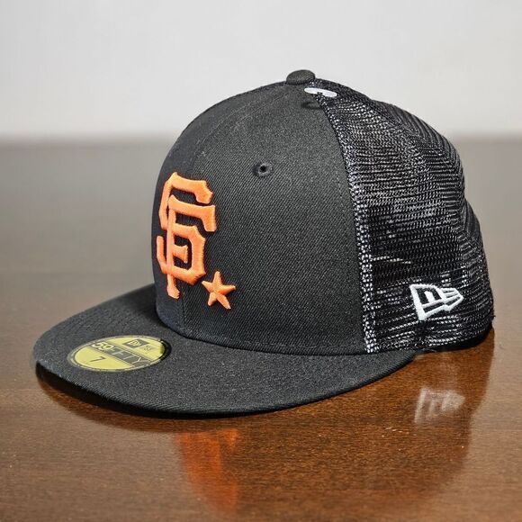 New Era San Francisco Giants 59Fifty Star Fitted Mesh Hat Cap Black Palm Size 7 - Picture 4 of 9